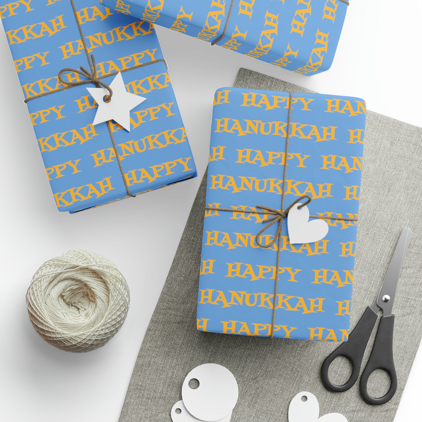 Happy Hanukkah Blue And Yellow Atomic Retro Style Holiday Gift Wrap Paper - Glossy Or Matte