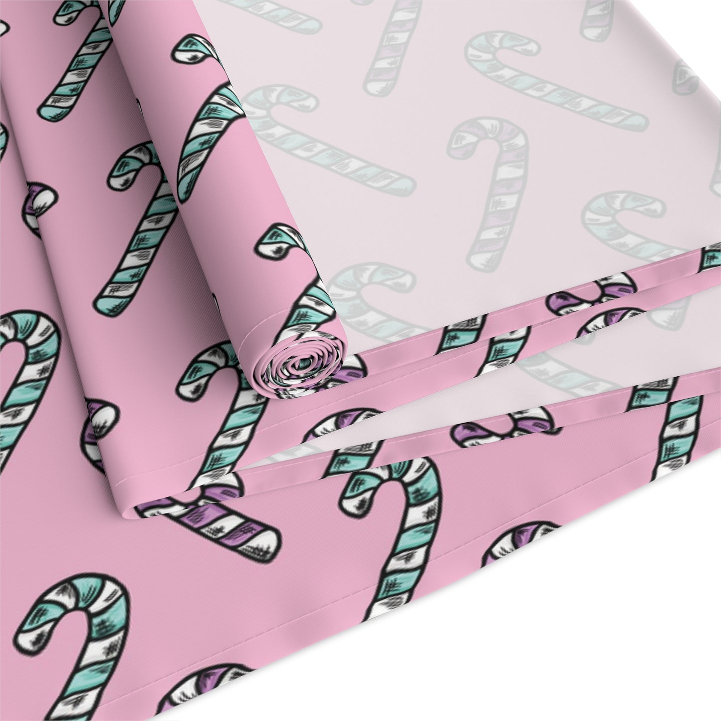 Pink And Teal Pastel Candy Canes Christmas Print Home Decor Cotton Poly Table Runner