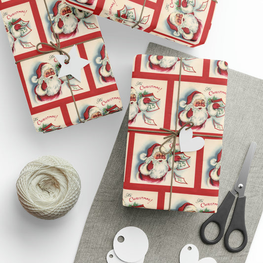 It's Christmas Santa With Calendar Retro Christmas Print Holiday Gift Wrap Paper - Glossy Or Matte