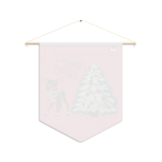 Merry Christmas Reindeer Tree Pink Mid Century Retro Christmas Print Wall Hanging Banner Flag