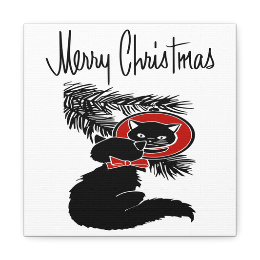 Merry Christmas Black Cat Retro Print Canvas Gallery Wrap