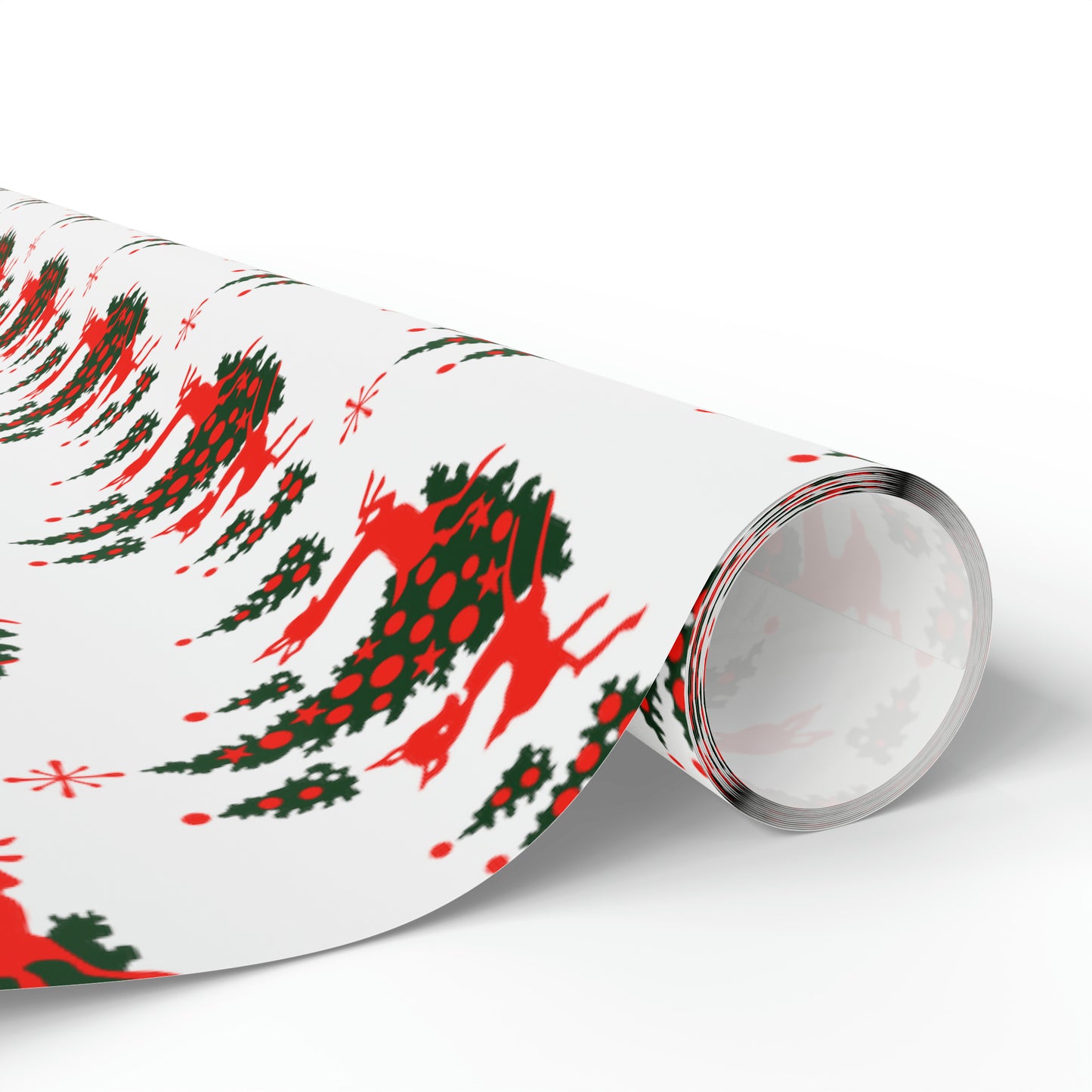 Red Reindeer Christmas Trees Mid Century Retro Christmas Print Holiday Gift Wrap Paper - Glossy Or Matte