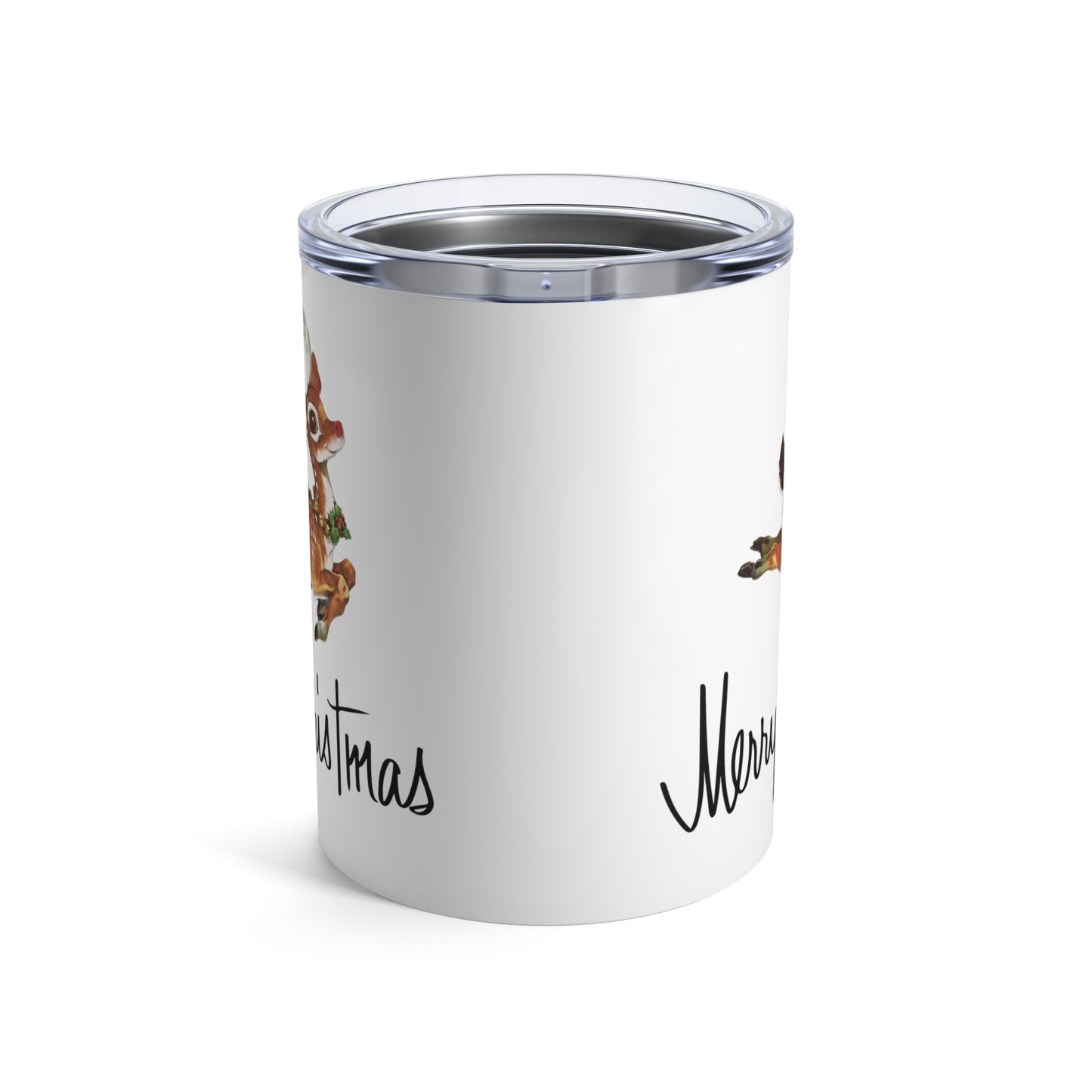 Merry Christmas Leaping Reindeer Mid Century Retro Christmas Print Stainless Steel Tumbler 10oz