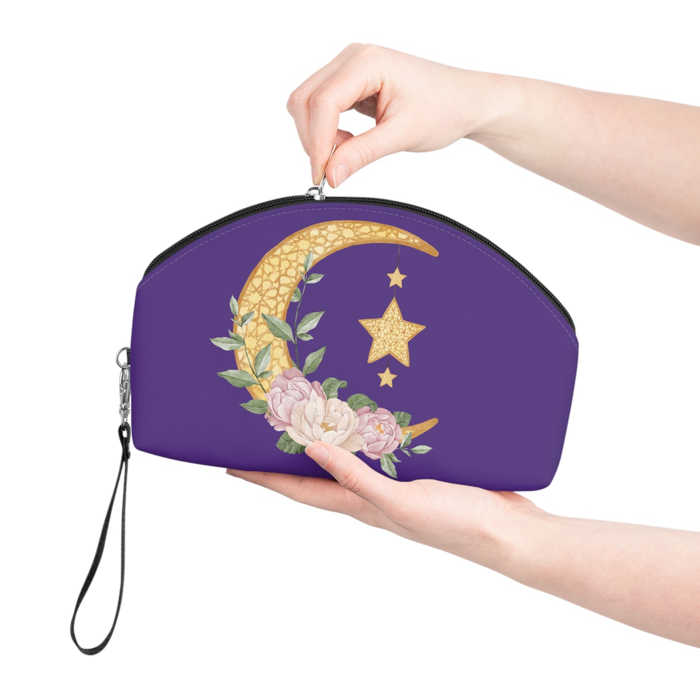 Crescent Moon Stars Purple Cosmetic Travel Makeup Bag