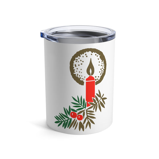 Christmas Candle Holly 50s Mid Century Retro Christmas Print Stainless Steel Tumbler 10oz