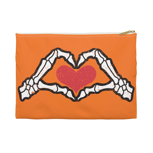 Skeleton Heart Hands Distressed Style Halloween Print Polyester Accessory Pouch Travel Bag