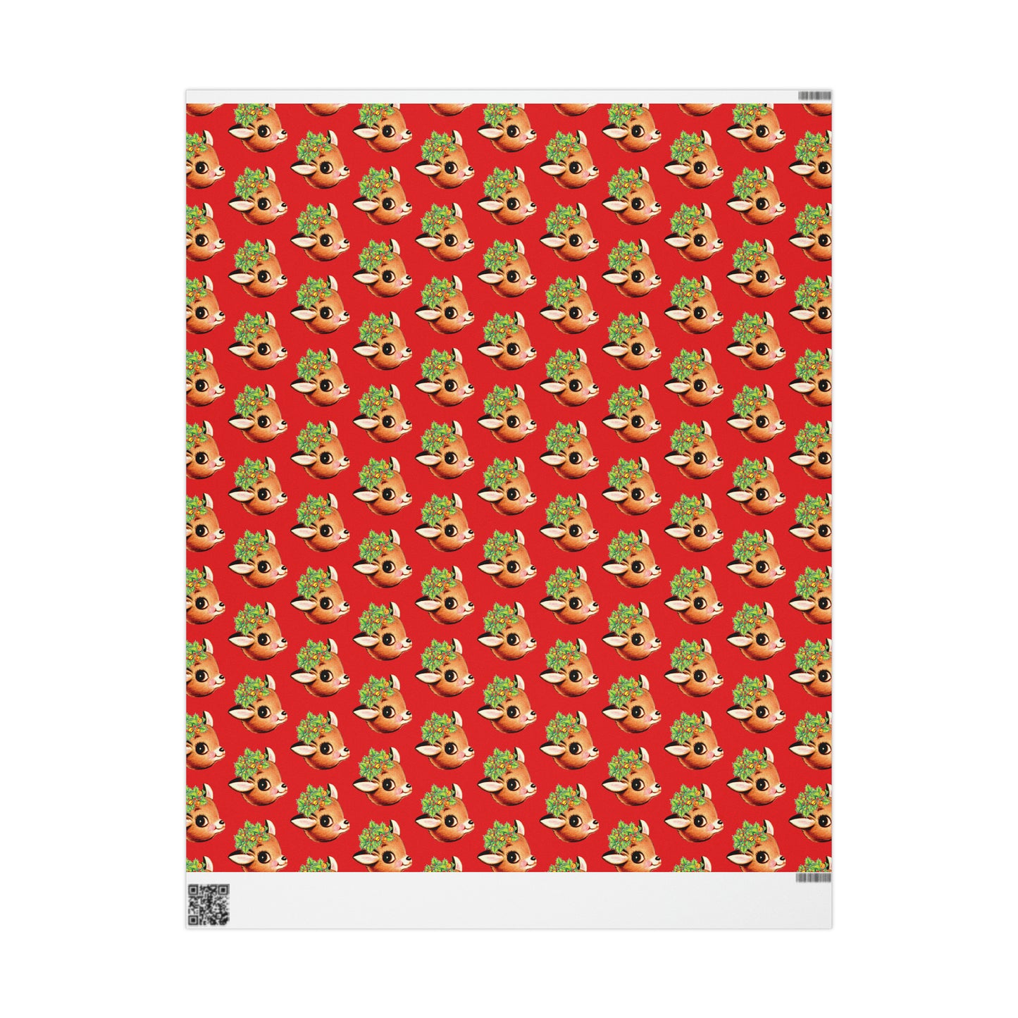 Reindeer With Holly And Bells Red Mid Century Retro Christmas Print Holiday Gift Wrap Paper - Glossy Or Matte