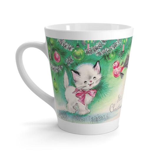 It's Christmas Kitten Mid Century Retro Print Latte Mug