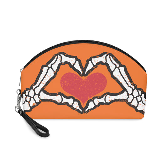 Skeleton Heart Hands Orange Halloween Travel Cosmetic Makeup Bag