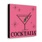 Martini Cocktails Mid Century Retro Design Pink Canvas Gallery Wrap