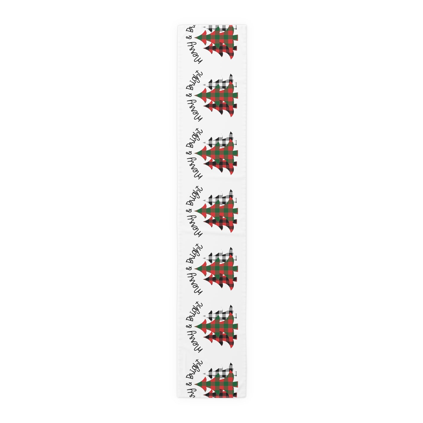 Merry And Bright Buffalo Checkered Christmas Trees Christmas Print Home Decor Cotton Poly Table Runner