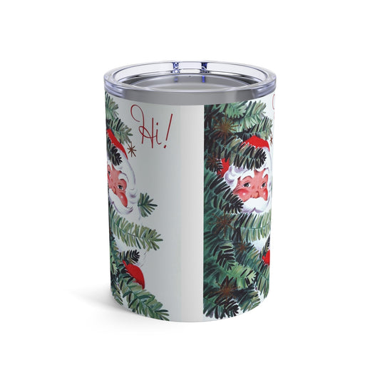 Hi! Santa In Christmas Tree Mid Century Retro Christmas Print Stainless Steel Tumbler 10oz