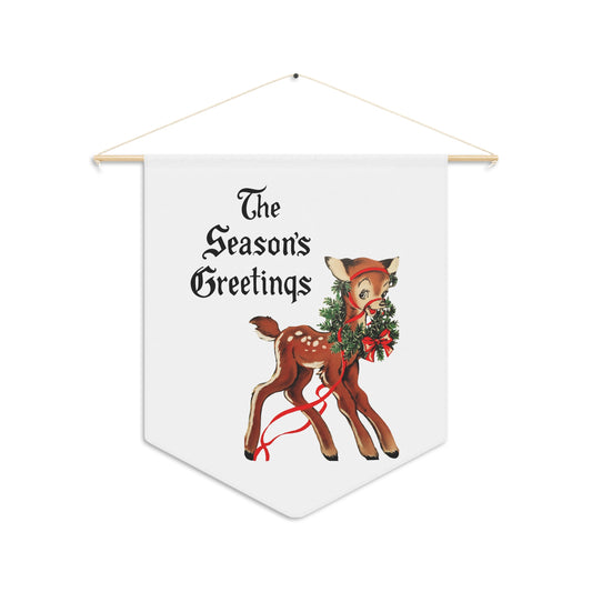 The Season's Greetings Reindeer Retro Pink Christmas Print Wall Hanging Banner Flag