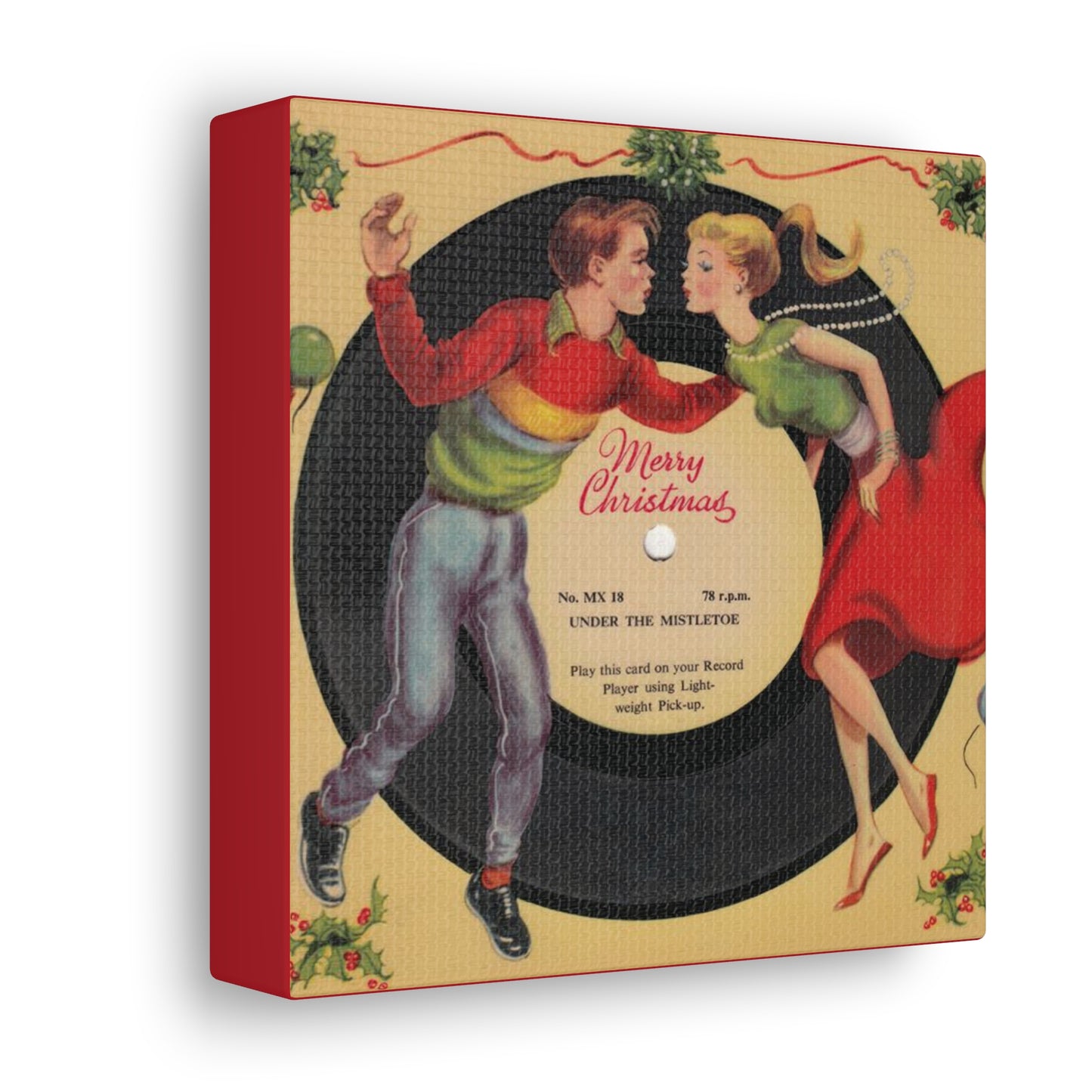 Under The Mistletoe Merry Christmas Couple Record Retro Print Canvas Gallery Wraps