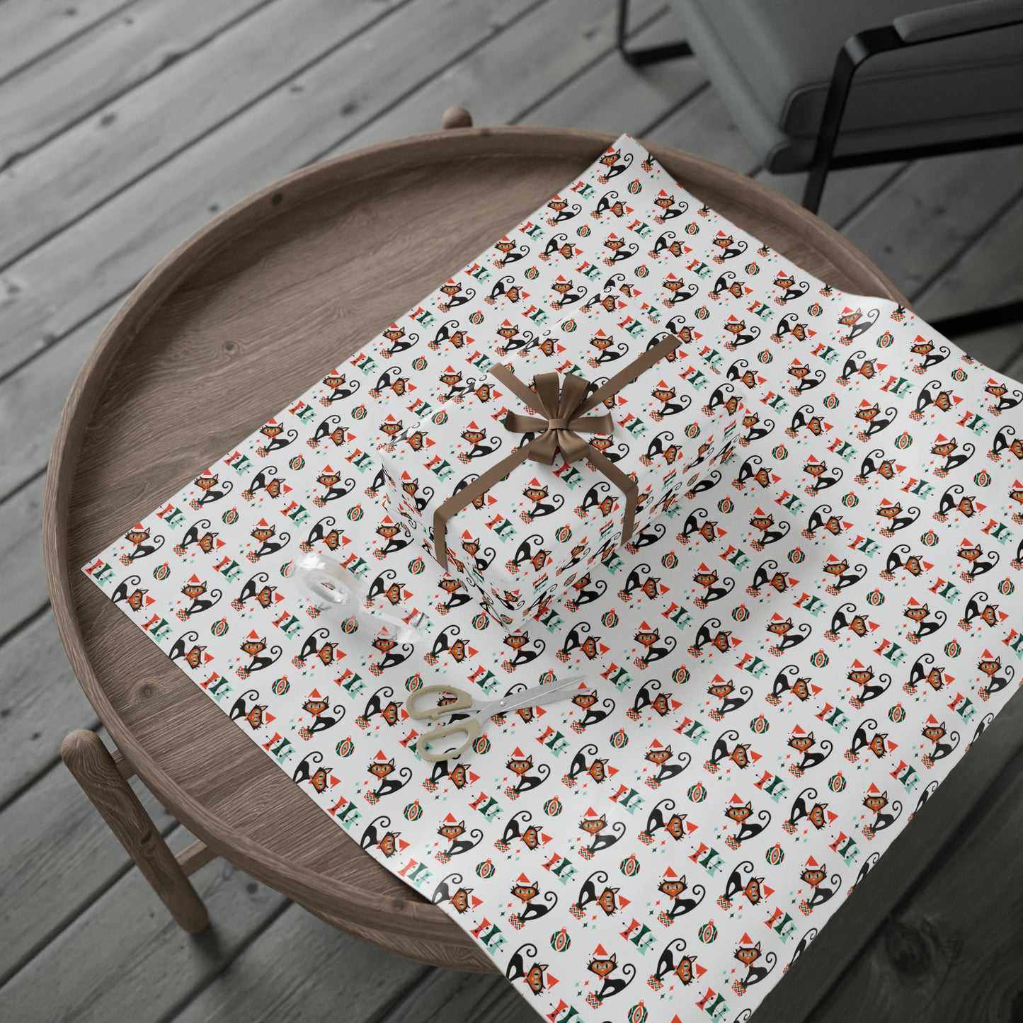 Atomic Christmas Black Cats With Presents Atomic Retro Style Christmas Holiday Gift Wrap Paper - Glossy Or Matte