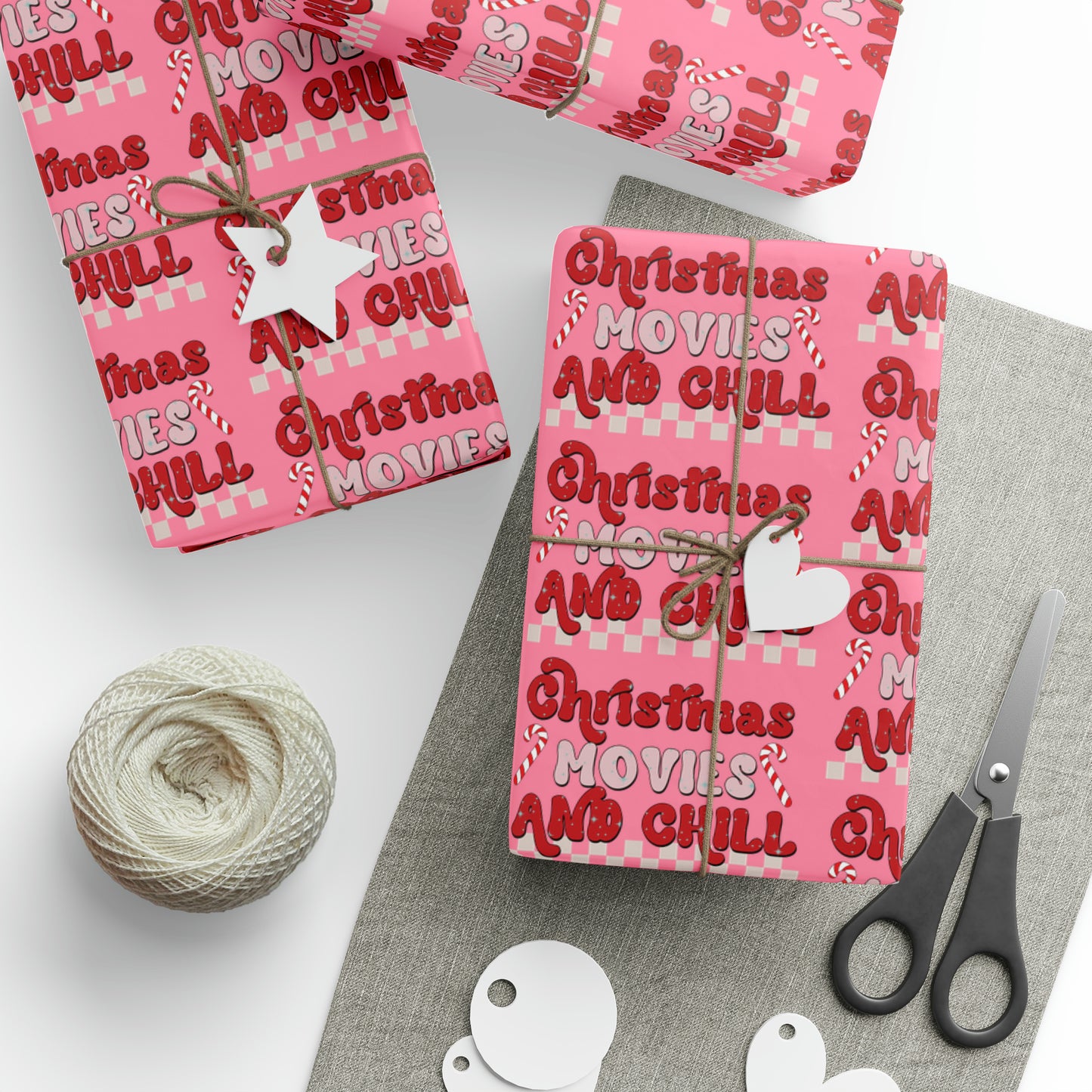 Christmas Movies And Chill Retro Style Christmas Print Holiday Gift Wrap Paper - Glossy Or Matte