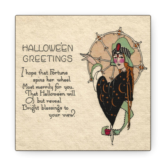 Halloween Greetings Victorian Witch Celestial Woman Halloween Decor Print Canvas Gallery Wrap