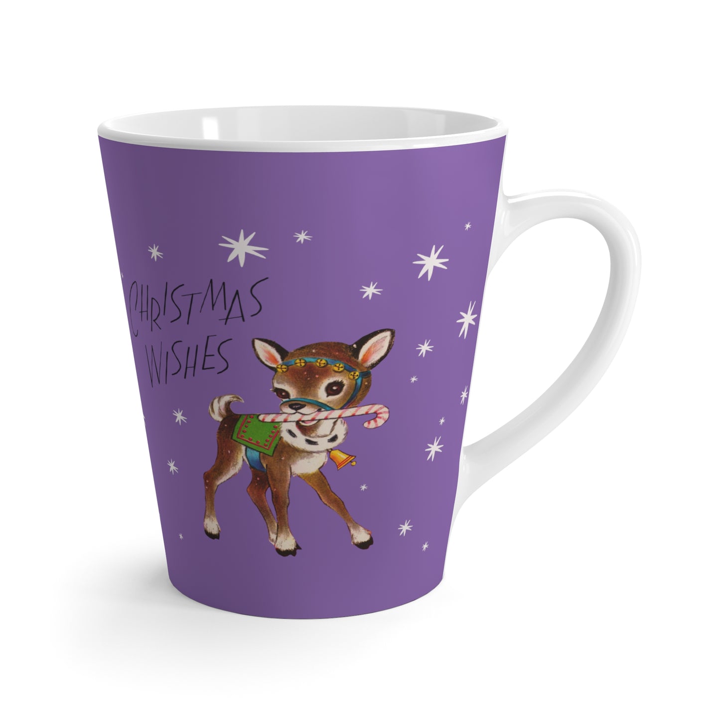 Christmas Wishes Reindeer Stars Purple Mid Century Retro Print Latte Mug