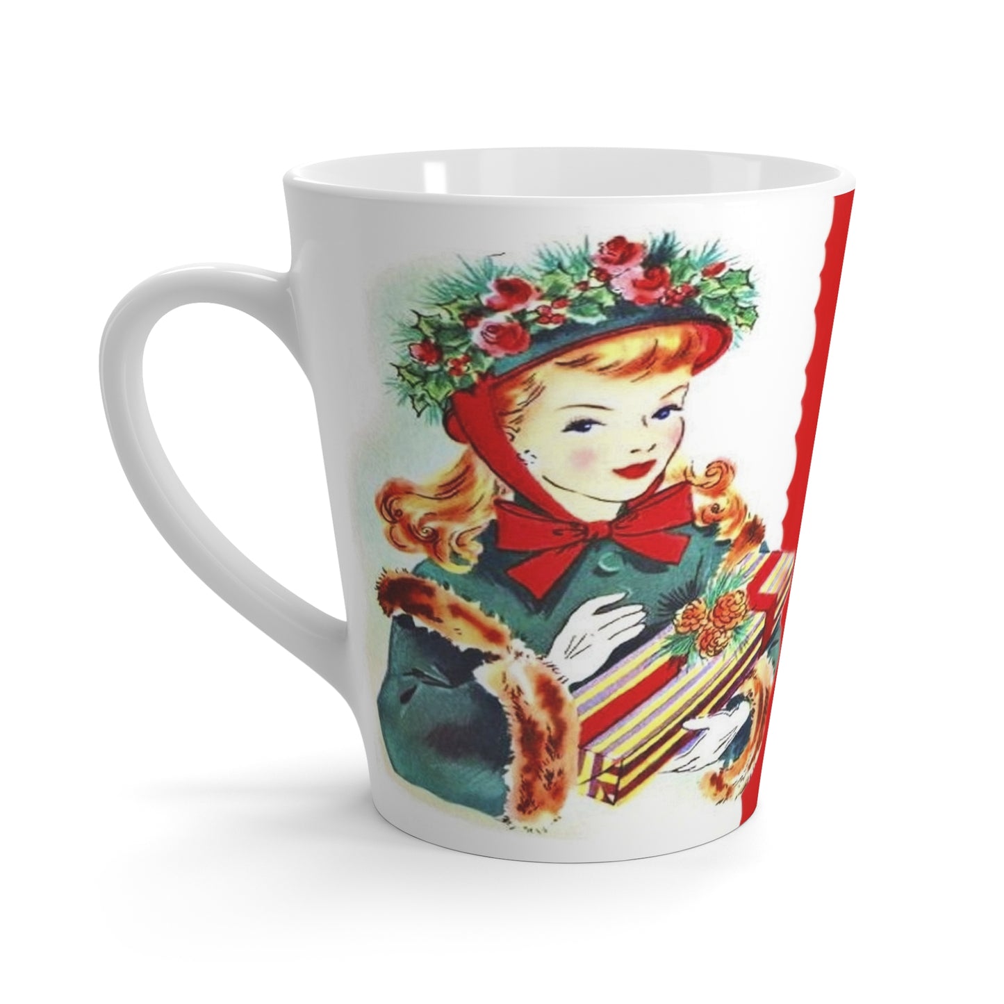 Christmas Lady With Presents Retro Christmas Print Latte Coffee Mug