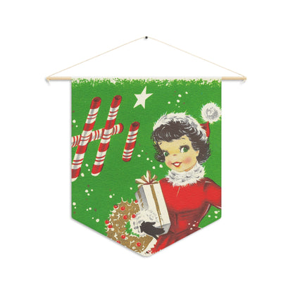 Hi Christmas Lady Shopper Mid Century Retro Christmas Print Wall Hanging Banner Flag