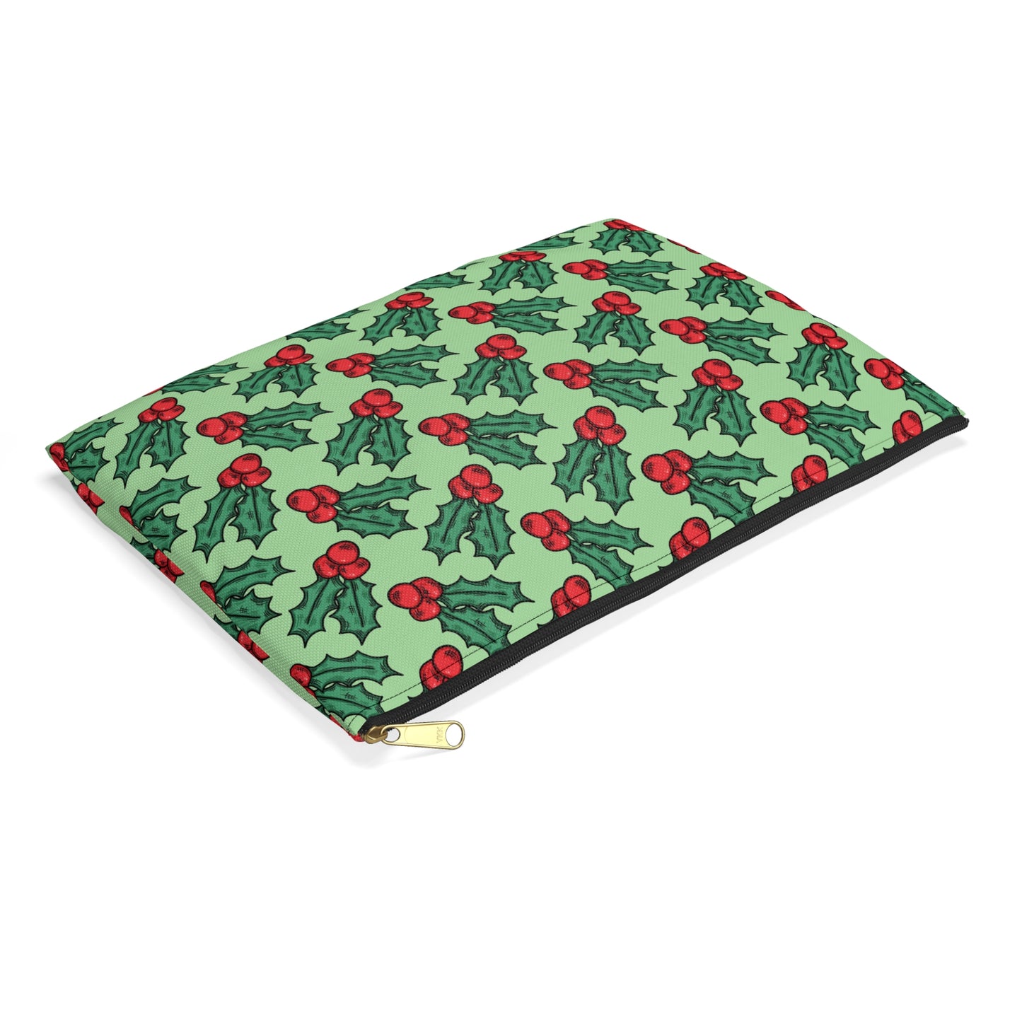 Cute Christmas Holly Green Christmas Print Polyester Accessory Pouch Travel Bag