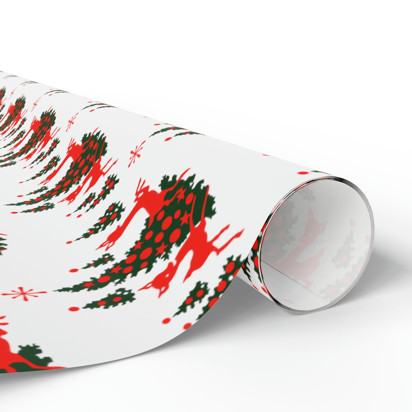 Red Reindeer Christmas Trees Mid Century Retro Christmas Print Holiday Gift Wrap Paper - Glossy Or Matte