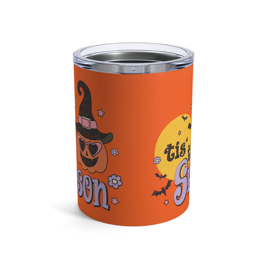 Tis The Season Pumpkin Witch Distressed Halloween Print Autumn Retro Style Stainless Steel Tumbler 10oz