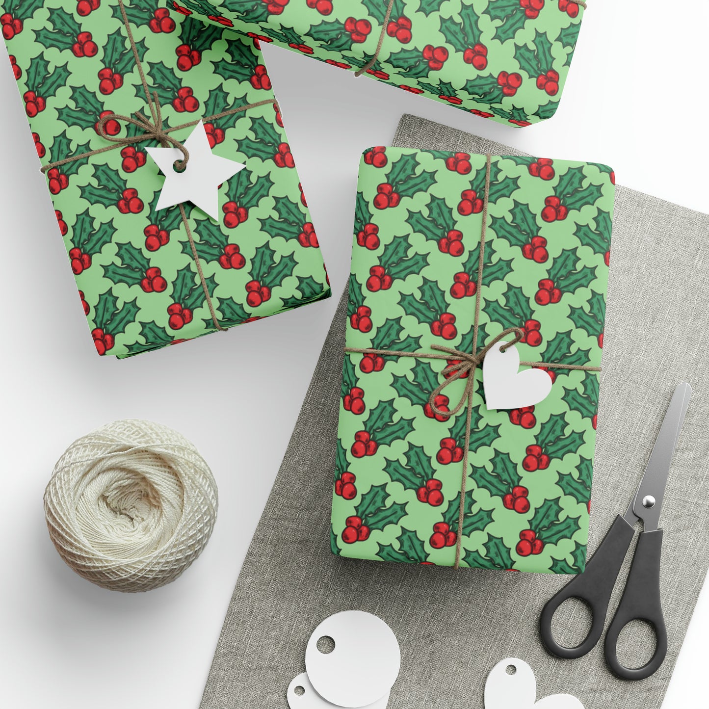 Cute Christmas Holly Christmas Print Holiday Gift Wrap Paper - Glossy Or Matte