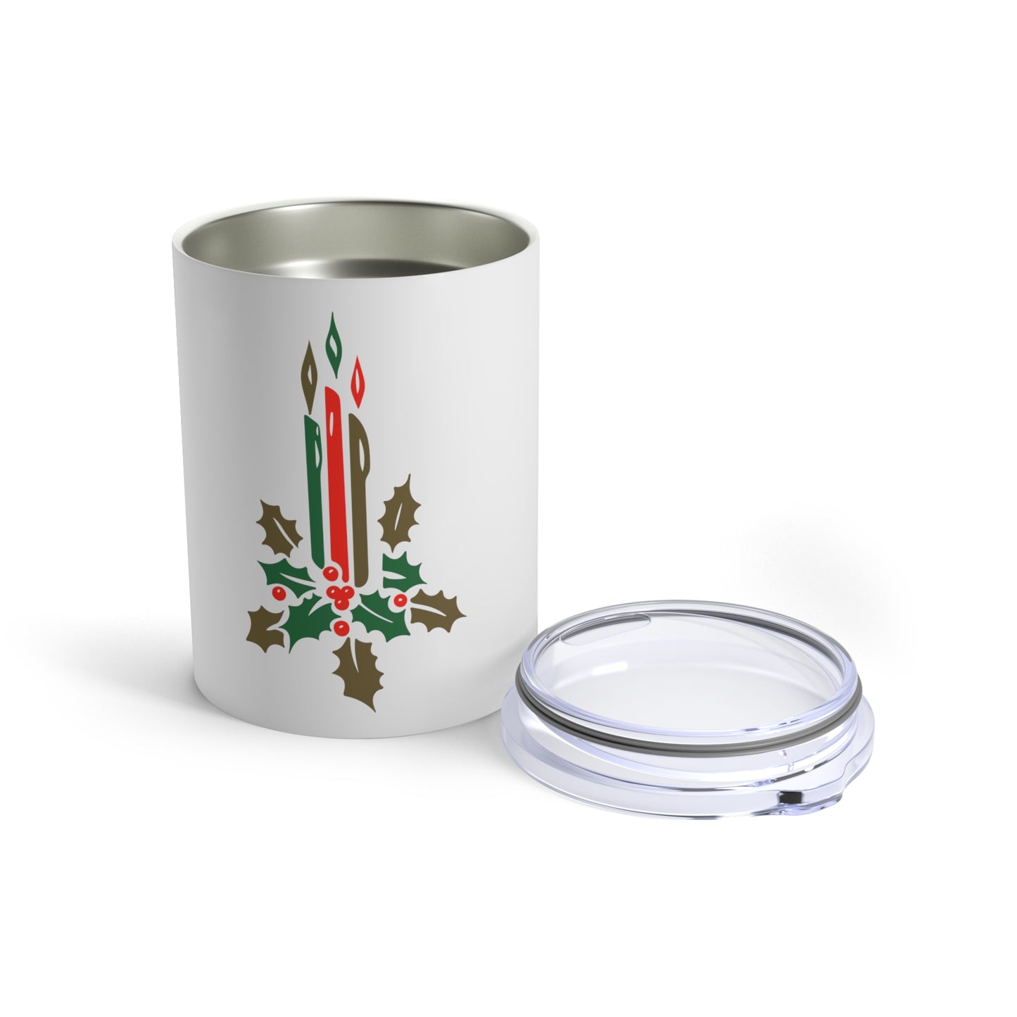 Christmas Candles Holly Mid Century Retro Christmas Print Stainless Steel Tumbler 10oz