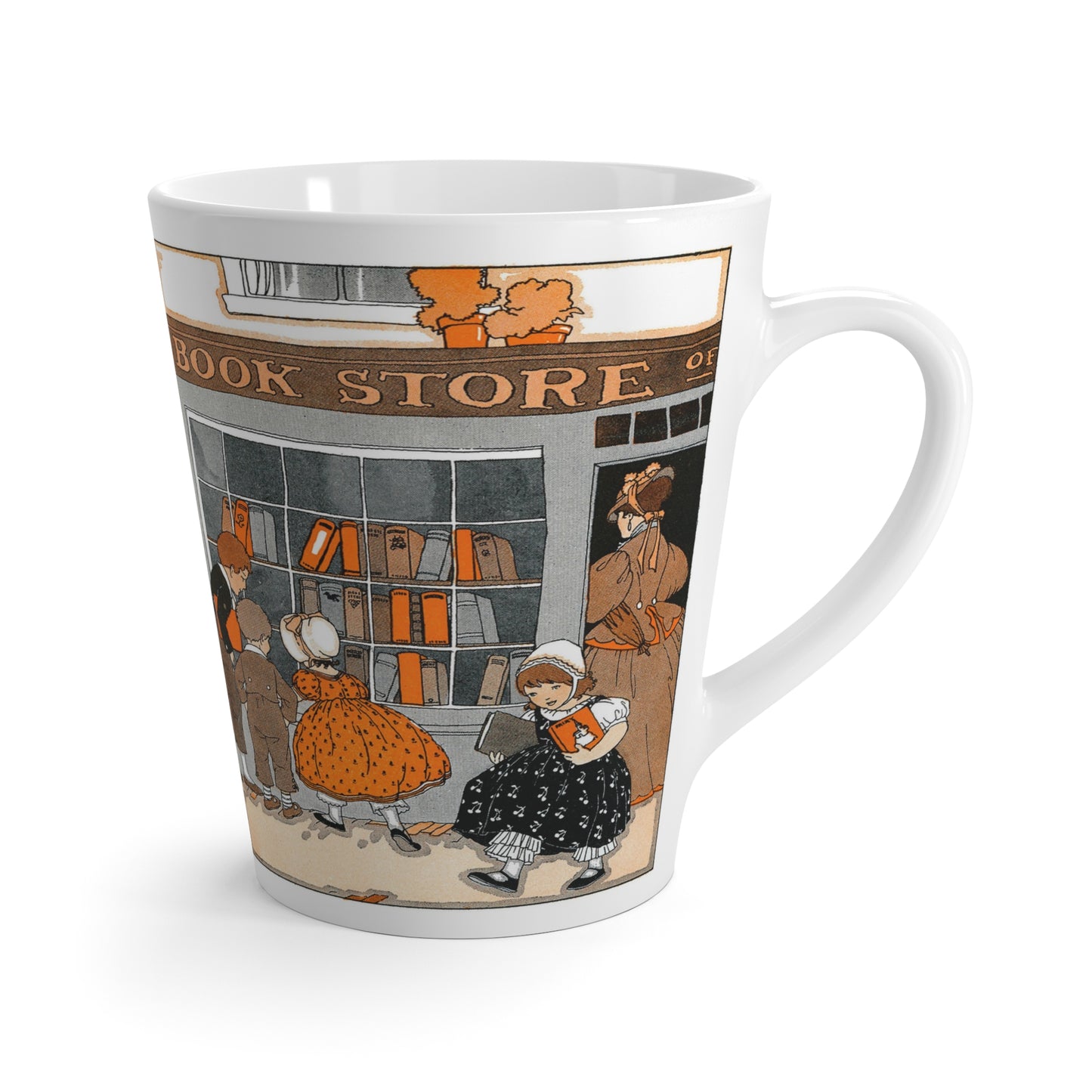 Vintage Kids at Bookstore Latte Mug - 12 Ounce Ceramic Cup Latte Mug