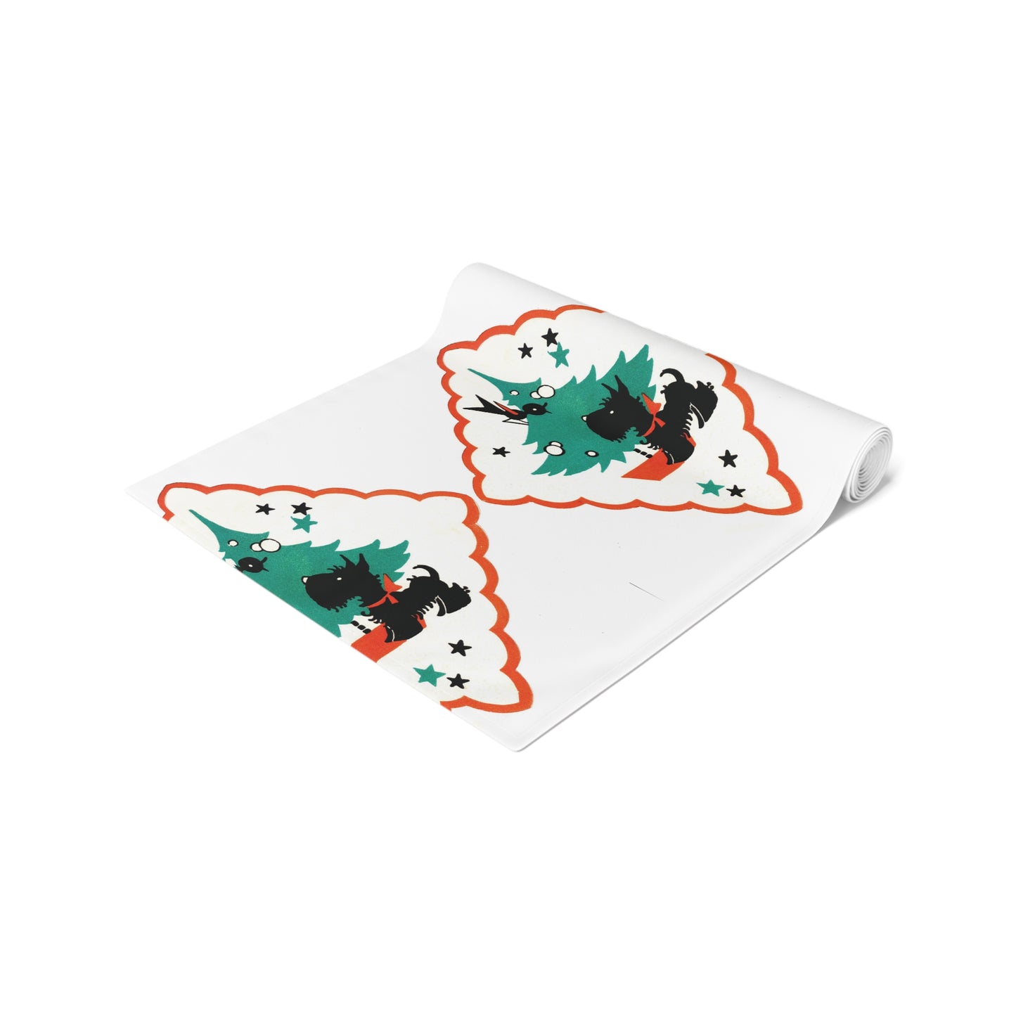 Little Christmas Scottie With Bird Mid Century Retro Christmas Print Home Decor Cotton Poly Table Runner