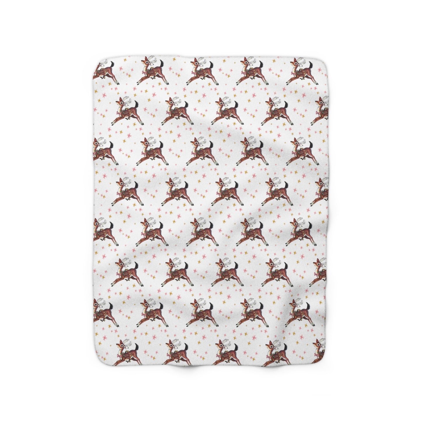 Reindeer Stars Retro Christmas Print Sherpa Fleece Blanket