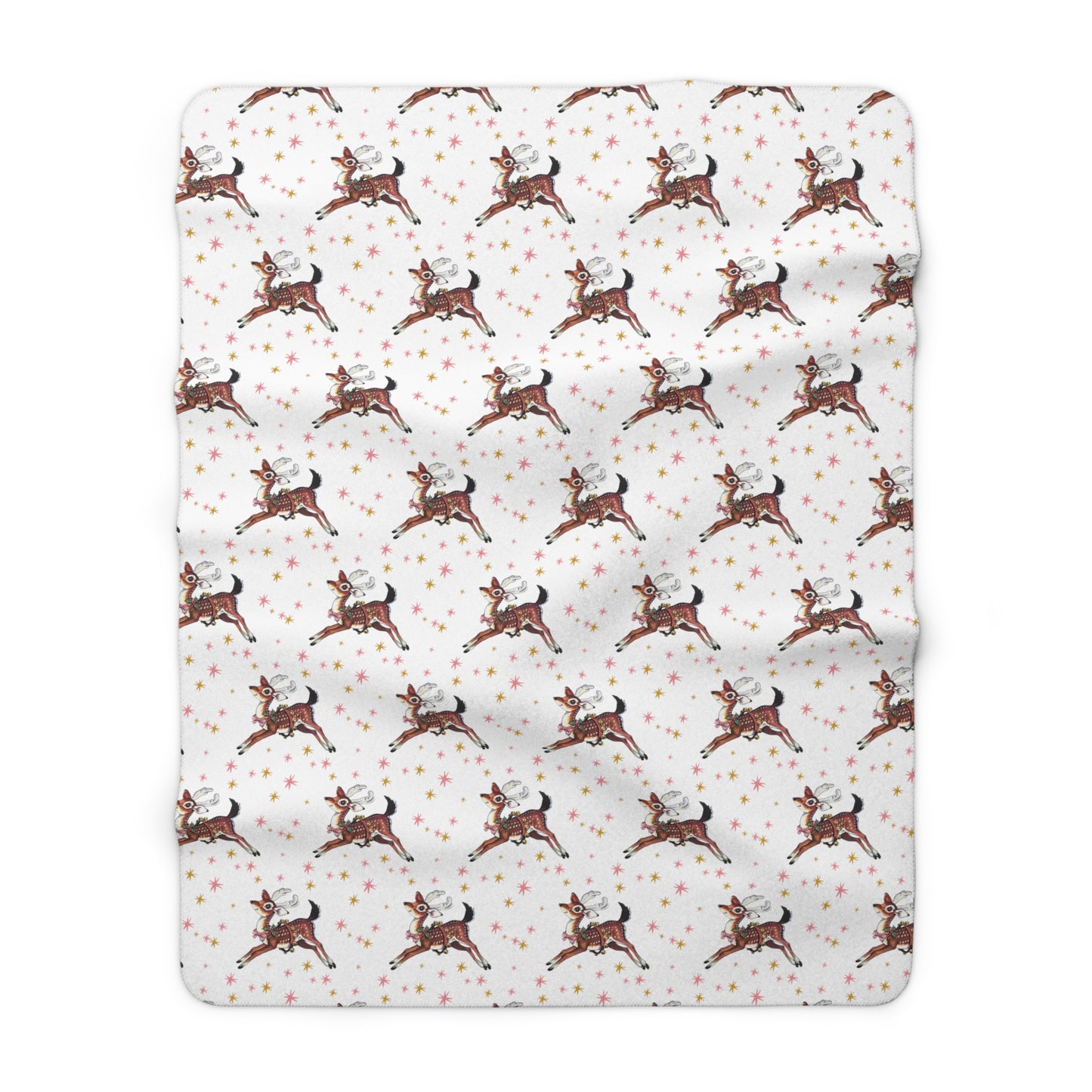 Reindeer Stars Retro Christmas Print Sherpa Fleece Blanket