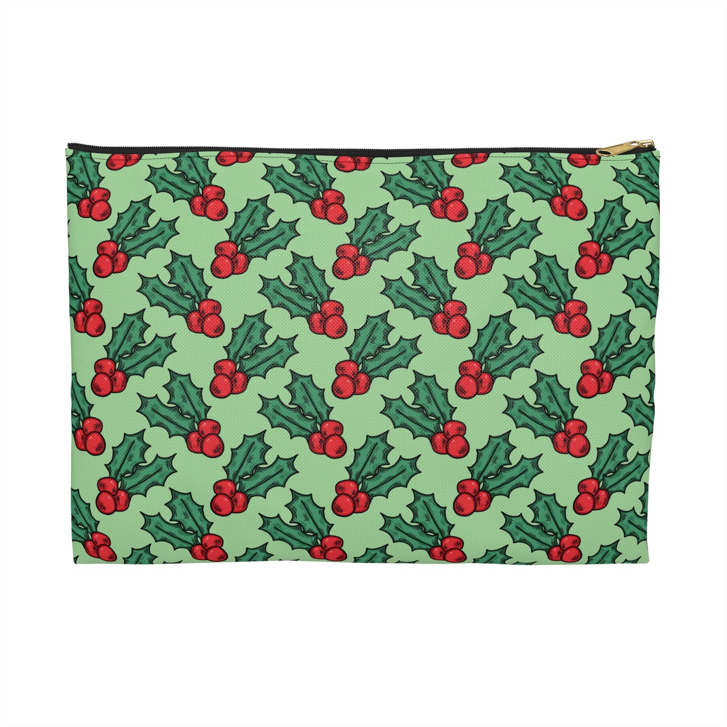 Cute Christmas Holly Green Christmas Print Polyester Accessory Pouch Travel Bag