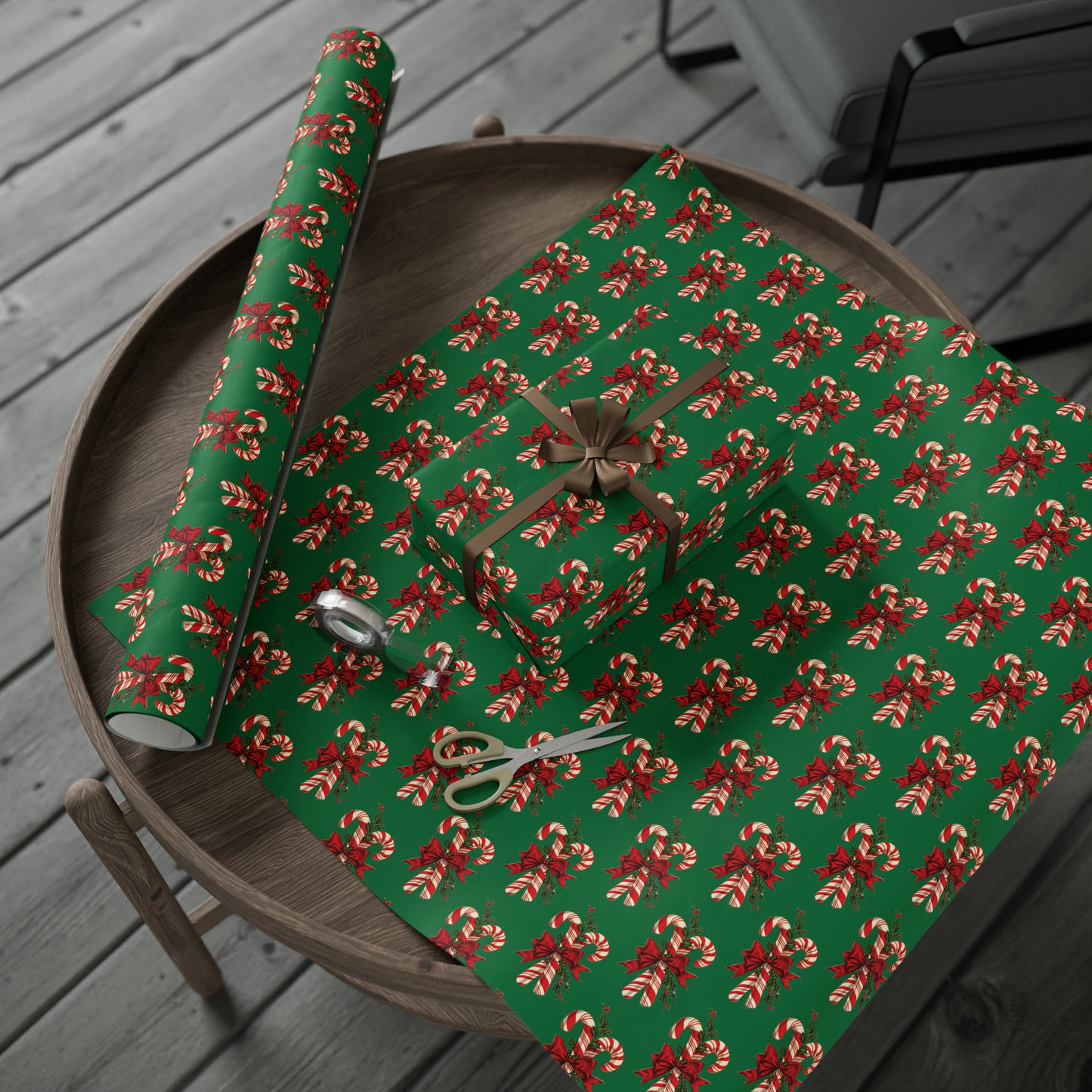 Retro Candy Canes Green Mid Century Retro Christmas Print Holiday Gift Wrap Paper - Glossy Or Matte