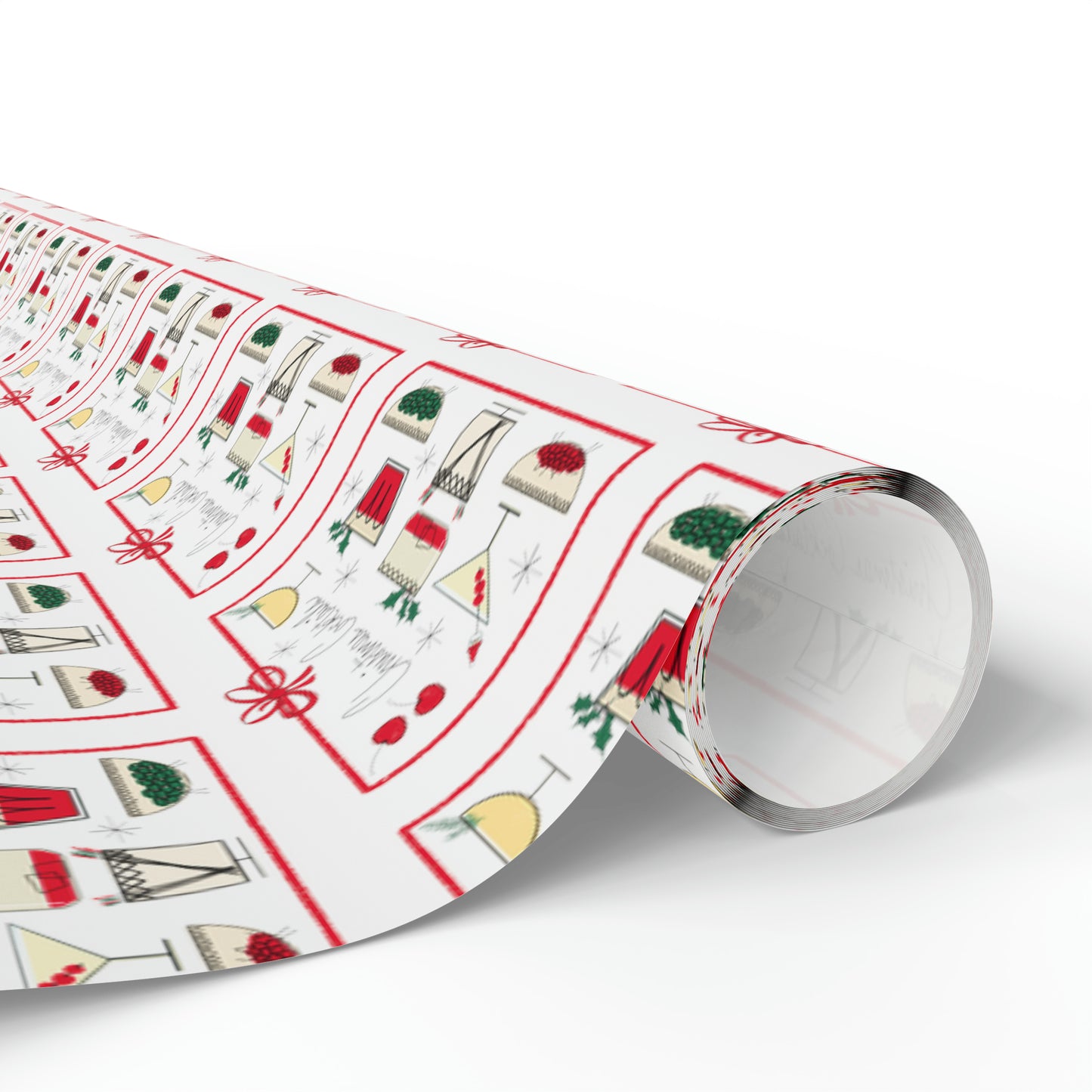 Christmas Cocktails Mid Century Retro Christmas Print Holiday Gift Wrap Paper - Glossy Or Matte