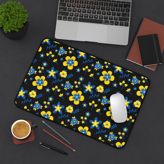 Ukranian Country Flowers Black Floral Desk Mat - 3 size options