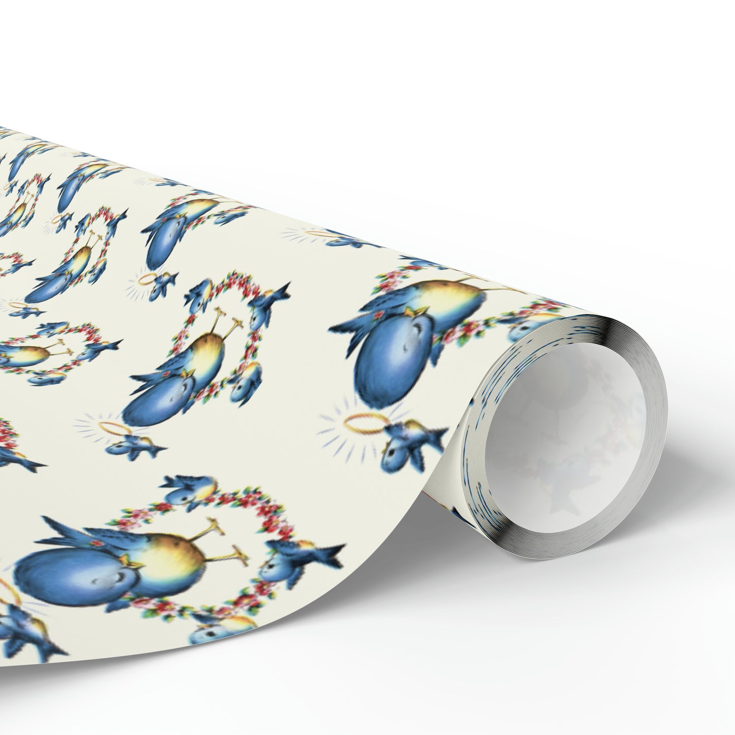 Mama Bluebird With Babies Retro Mother's Day Print Holiday Gift Wrap Paper - Glossy Or Matte