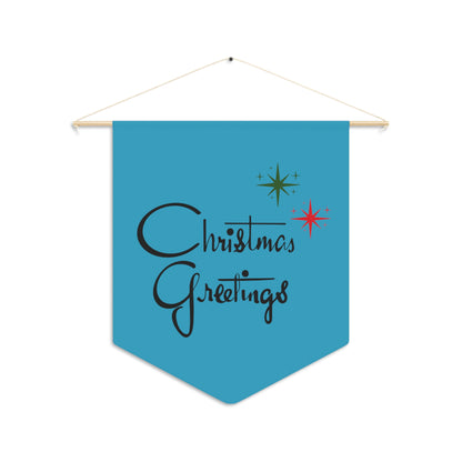 Christmas Greetings Starburst Retro Mid Century Blue Christmas Print Wall Hanging Banner Flag