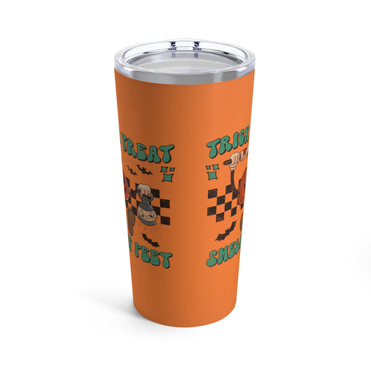 Trick Or Treat Smell My Feet Jack O Lantern Distressed Halloween Print Orange Stainless Steel Tumbler 20oz