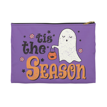 Tis The Season Trick Or Treat Ghost Distressed Halloween Print Accessory Polyester Pouch Travel Bag