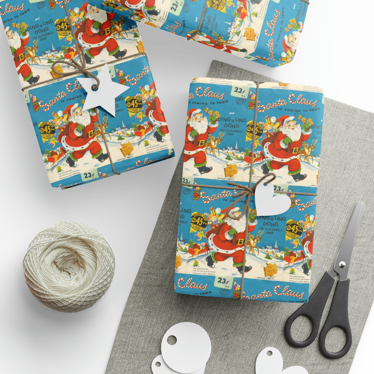 Santa Claus Is Coming To Town Record Cover Mid Century Retro Christmas Print Holiday Gift Wrap Paper - Glossy Or Matte