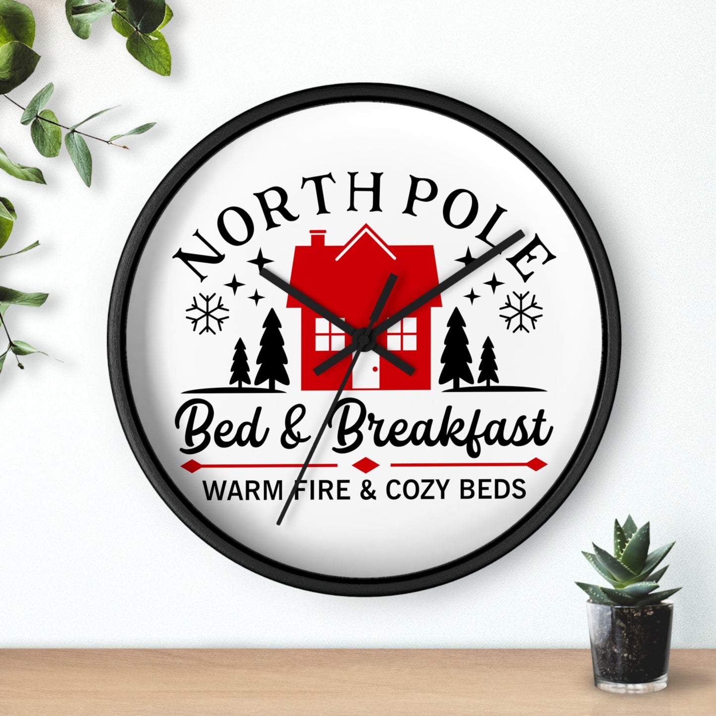 North Pole Bed And Breakfast Christmas Black Wall Clock