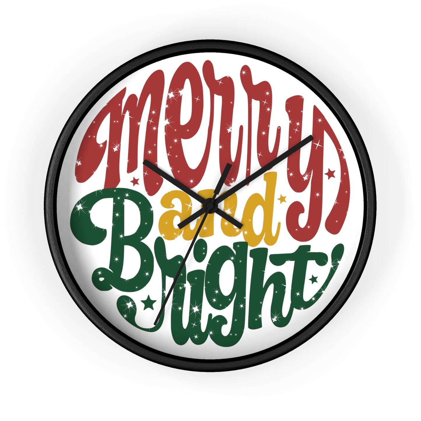 Merry And Bright Christmas Black Christmas Wall Clock