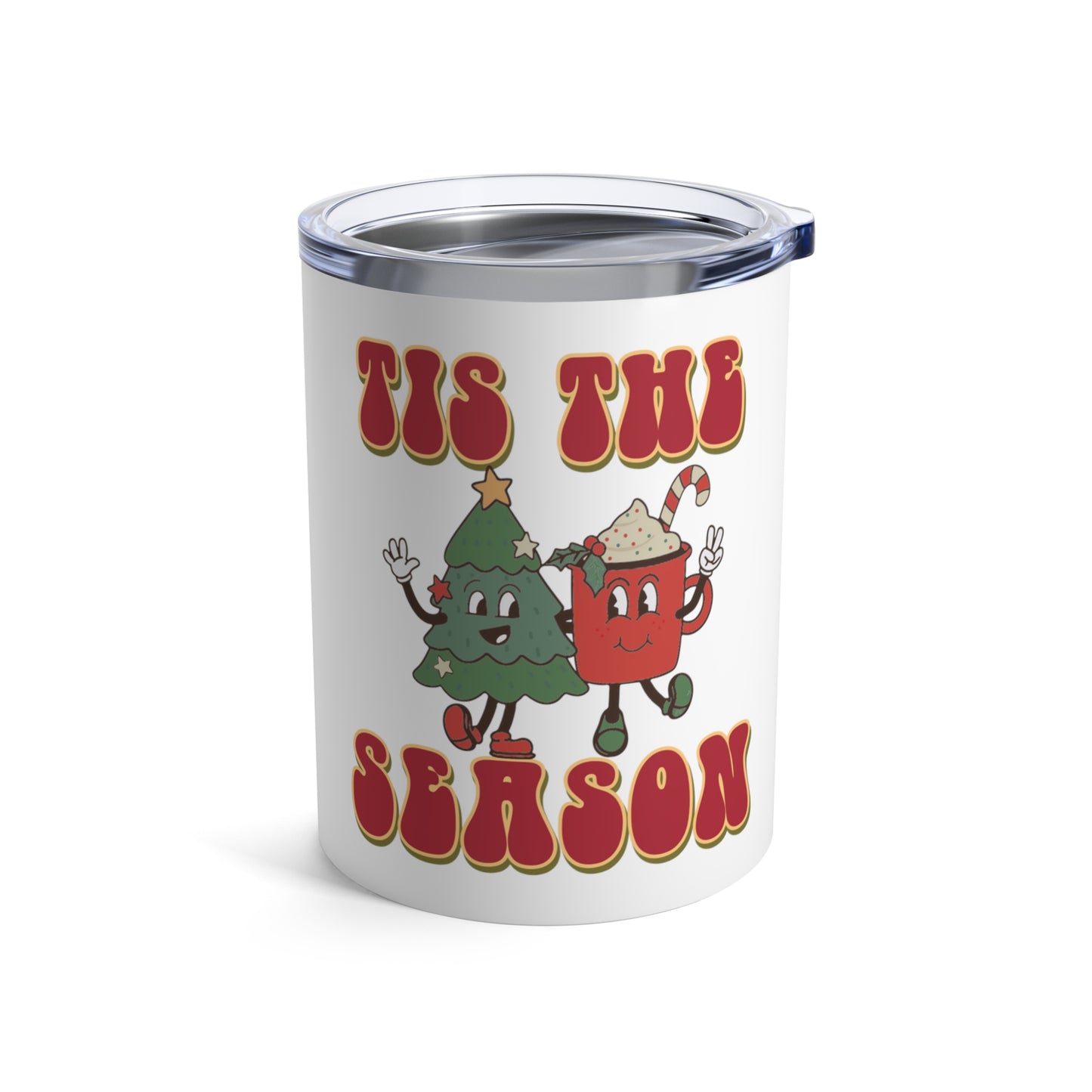 Tis The Season Christmas Tree Peppermint Drink Retro Style Christmas Stainless Steel Tumbler 10oz