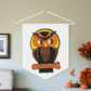 This pennant banner flag wall hanging features a vintage Halloween illustration of a beautiful Orange and black owl perched on a branch with the full yellow moon behind him. 