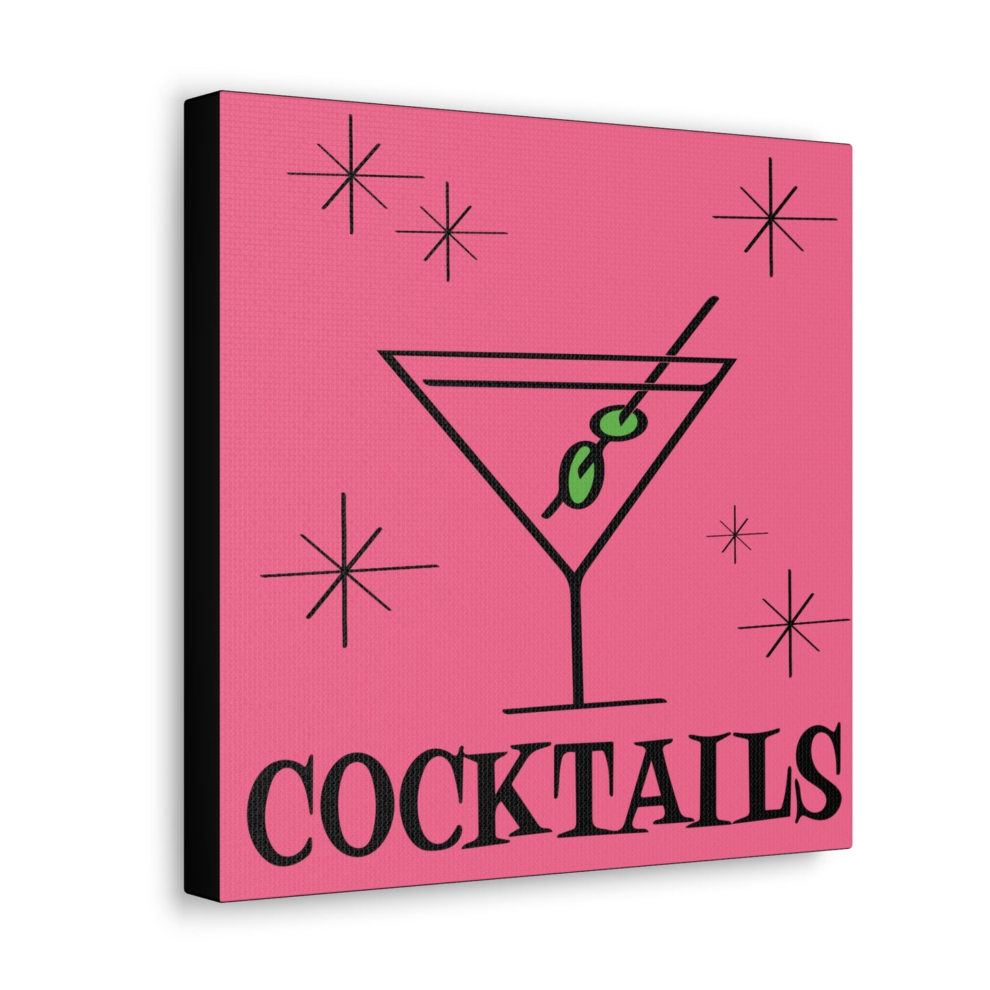 Martini Cocktails Mid Century Retro Design Pink Canvas Gallery Wrap