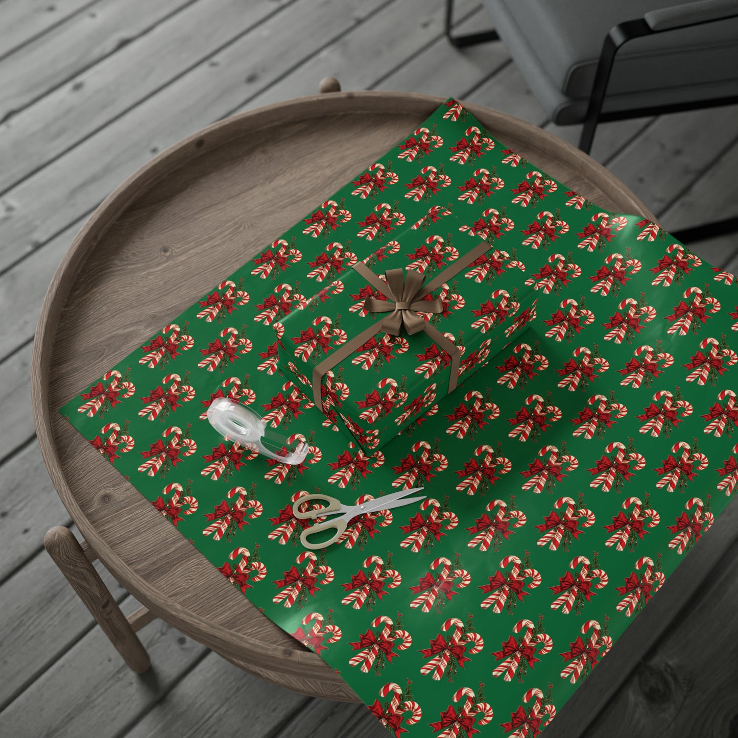 Retro Candy Canes Green Mid Century Retro Christmas Print Holiday Gift Wrap Paper - Glossy Or Matte