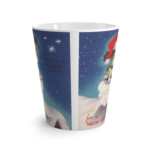 Here's A Good Spot For A Warm Christmas Greeting Cute Puppy Retro Christmas Print Latte Coffee Mug