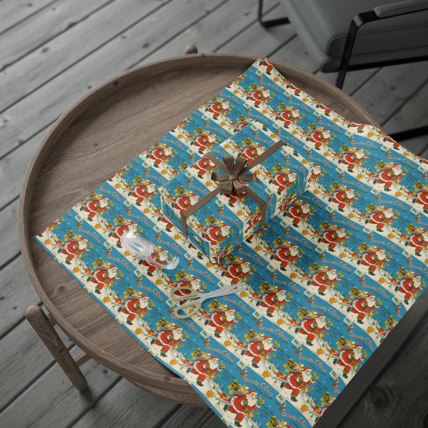 Santa Claus Is Coming To Town Record Cover Mid Century Retro Christmas Print Holiday Gift Wrap Paper - Glossy Or Matte